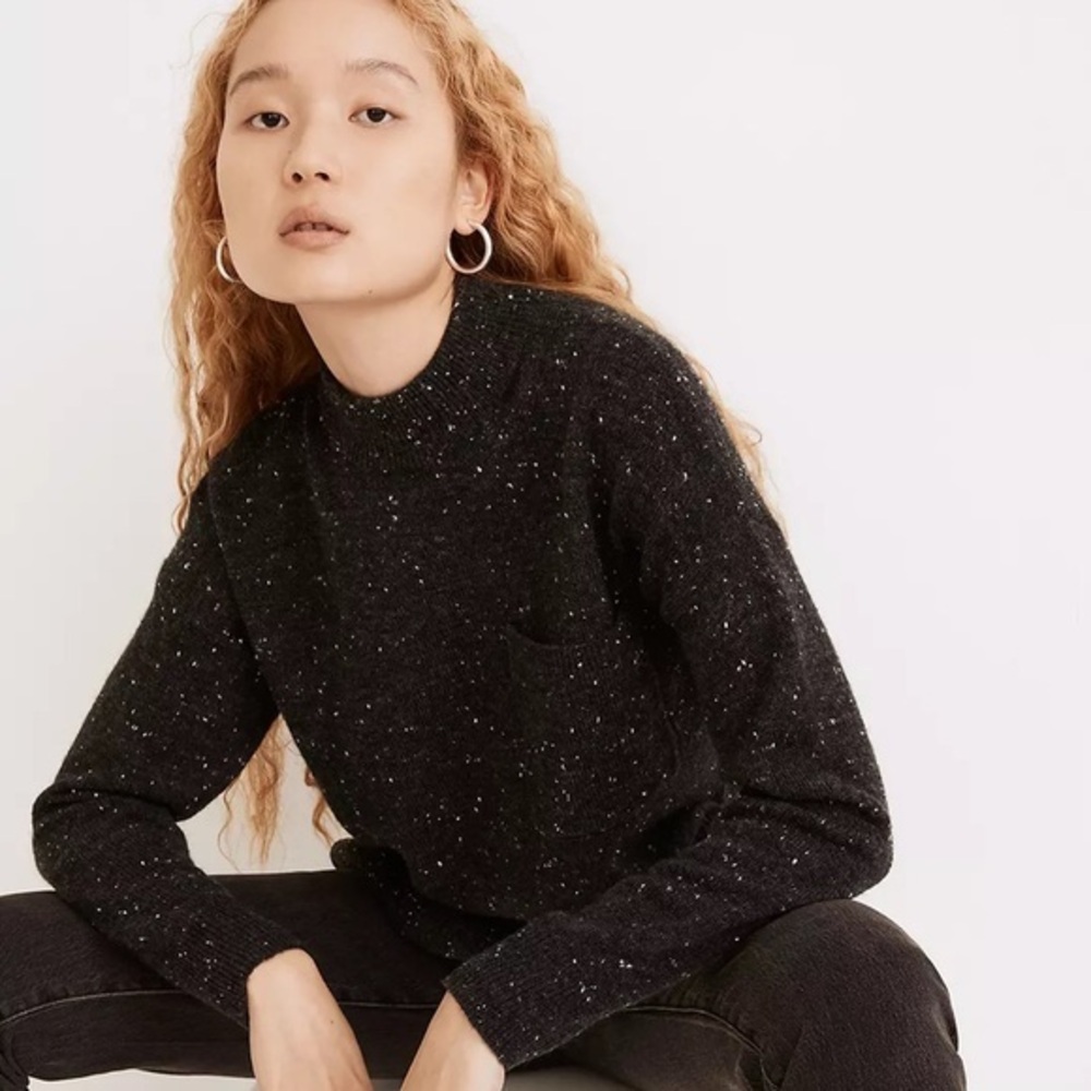 Madewell Donegal Redmond Mockneck Pocket Sweater Charcoal Black Grey Fleck XS